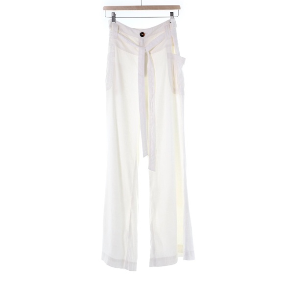 Anthropologie Pants - NWOT Anthropologie Linen Blend Wide-Leg Belt Ivory Trouser Pants Womens 28